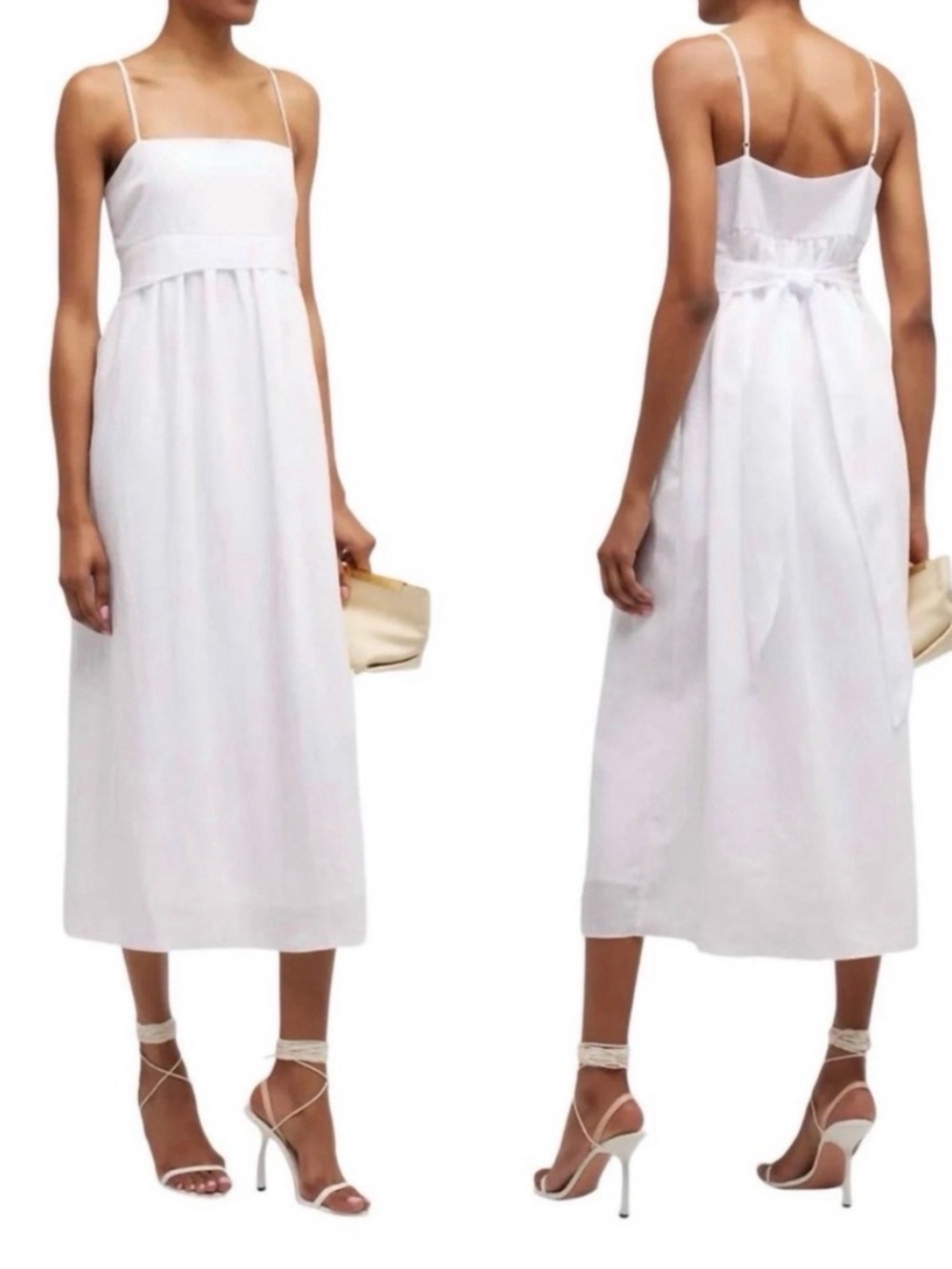 VINCE Ruched Panelled Midi Tie-Back Dress in White| Size M